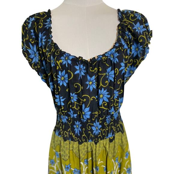 Pretty Pink Women Small Dress Blue Olive Black Cotton  Peasant‎ Boho Vintage - Picture 5 of 14